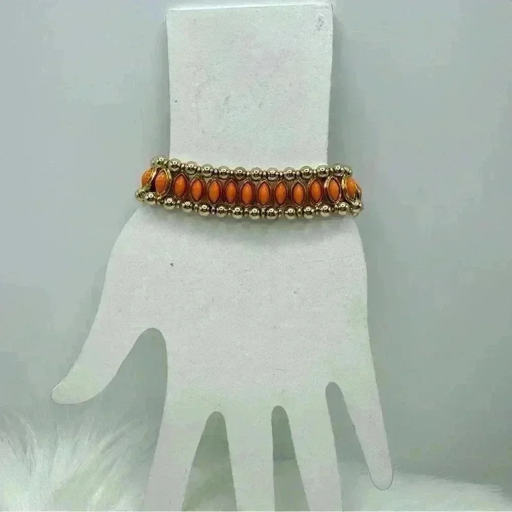 Orange Beaded Statement Bracelet